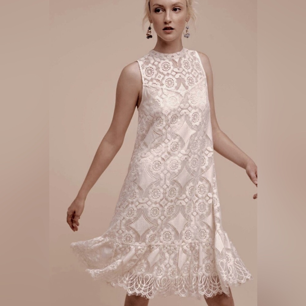 Anthropologie Floreat Manon Cream Lace Shift Dress Sz 4